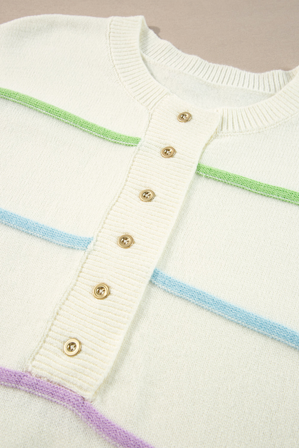 White Rainbow Stripes Drop Shoulder Baggy Henley Sweater Sweaters JT's Designer Fashion