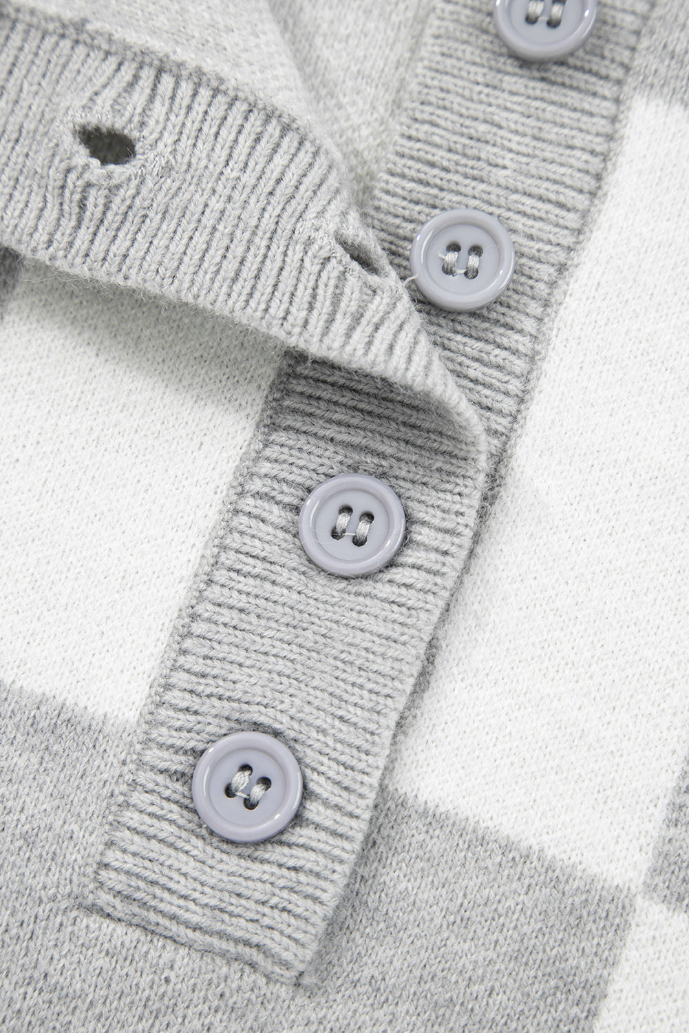 Gray Plus Size Checkered Pattern Button Polo Collar Split Sweater Plus Size Sweaters & Cardigans JT's Designer Fashion