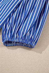 Blue Stripe Tied Front Puff Short Sleeve Blouse Blouses & Shirts JT's Designer Fashion