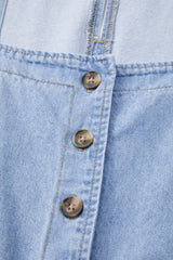 Beau Blue Denim Button Detail Babydoll Square Neck Mini Dress Mini Dresses JT's Designer Fashion