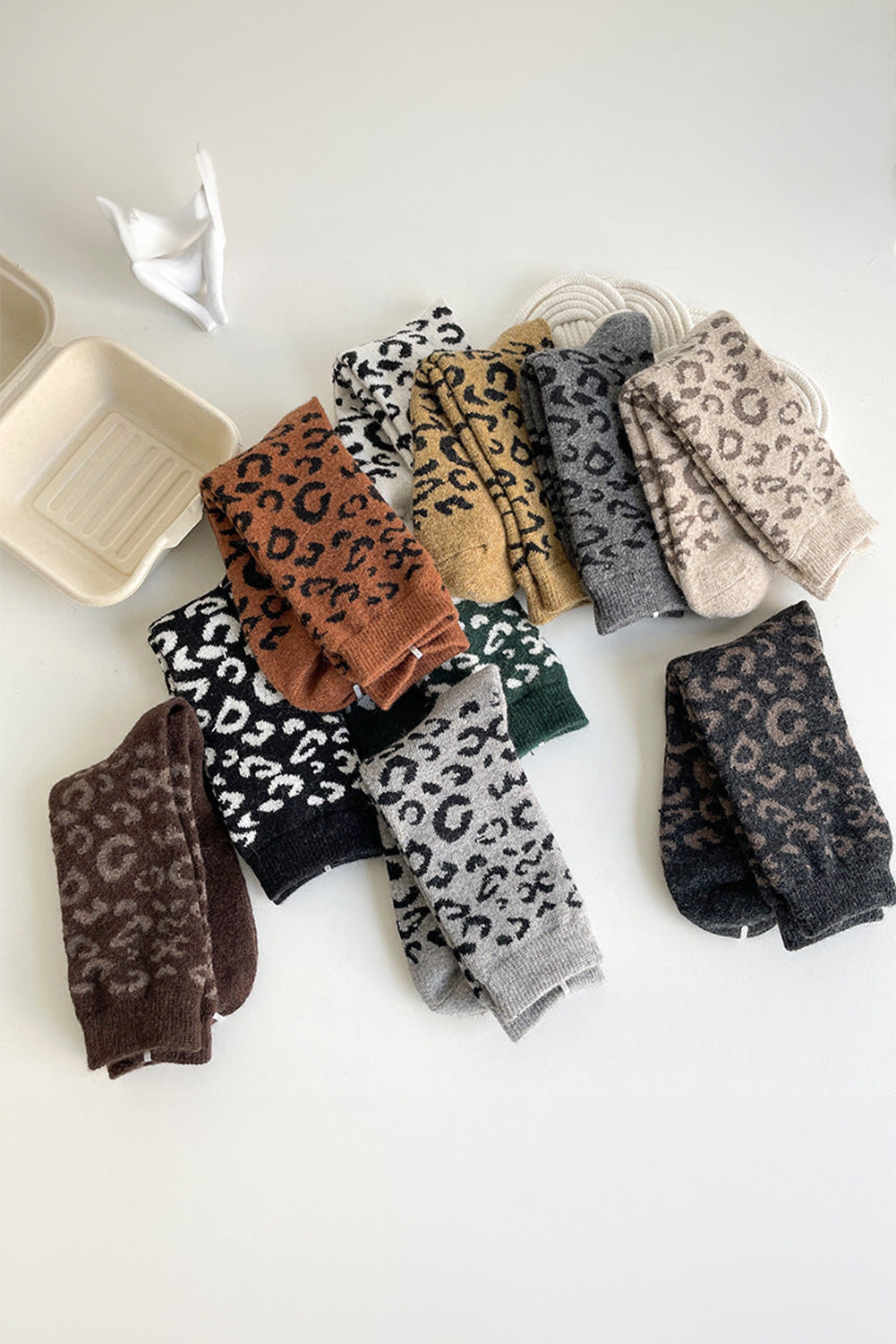 White Leopard Ribbed Edge Tube Socks Socks JT's Designer Fashion