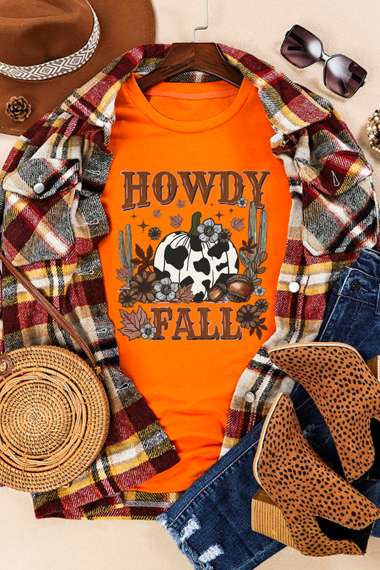 Orange HOWDY FALL Western Pumpkin Graphic T Shirt Graphic Tees JT's Designer Fashion