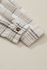 Khaki Plaid Removable Hood Buttoned Shacket Plaid Shackets JT's Designer Fashion