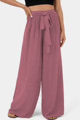 Rose Tan High Waisted Tie Front Side Pocket Wide Leg Flowy Casual Pants Pants & Culotte JT's Designer Fashion