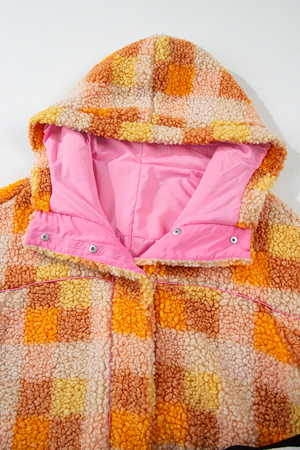 Orange Checkered Sherpa Hooded Jacket Jackets JT's Designer Fashion
