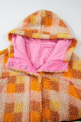 Orange Checkered Sherpa Hooded Jacket Jackets JT's Designer Fashion