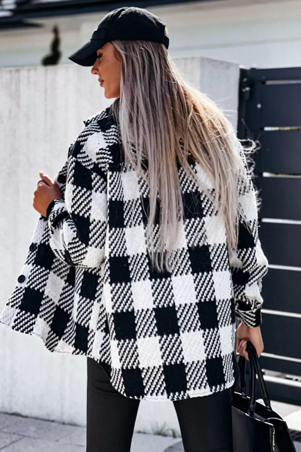 Black Plaid Textured Flap Pocket Shacket Plaid Shackets JT's Designer Fashion
