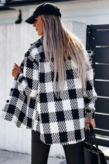 Black Plaid Textured Flap Pocket Shacket Plaid Shackets JT's Designer Fashion