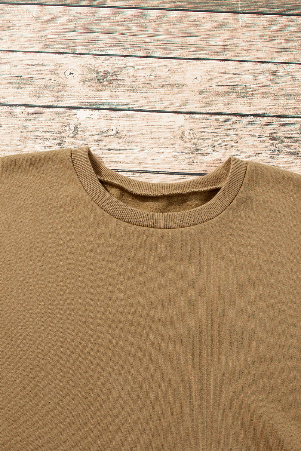 Camel Solid Fleece Lined Drop Shoulder High Low Sweatshirt Sweatshirts & Hoodies JT's Designer Fashion