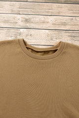 Camel Solid Fleece Lined Drop Shoulder High Low Sweatshirt Sweatshirts & Hoodies JT's Designer Fashion