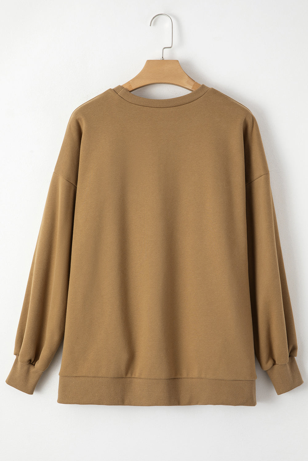 Camel Solid Fleece Lined Drop Shoulder High Low Sweatshirt Sweatshirts & Hoodies JT's Designer Fashion