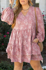 Peach Blossom Floral Surplice V Neck Tiered Ruffled Plus Size Dress Plus Size Mini Dresses JT's Designer Fashion