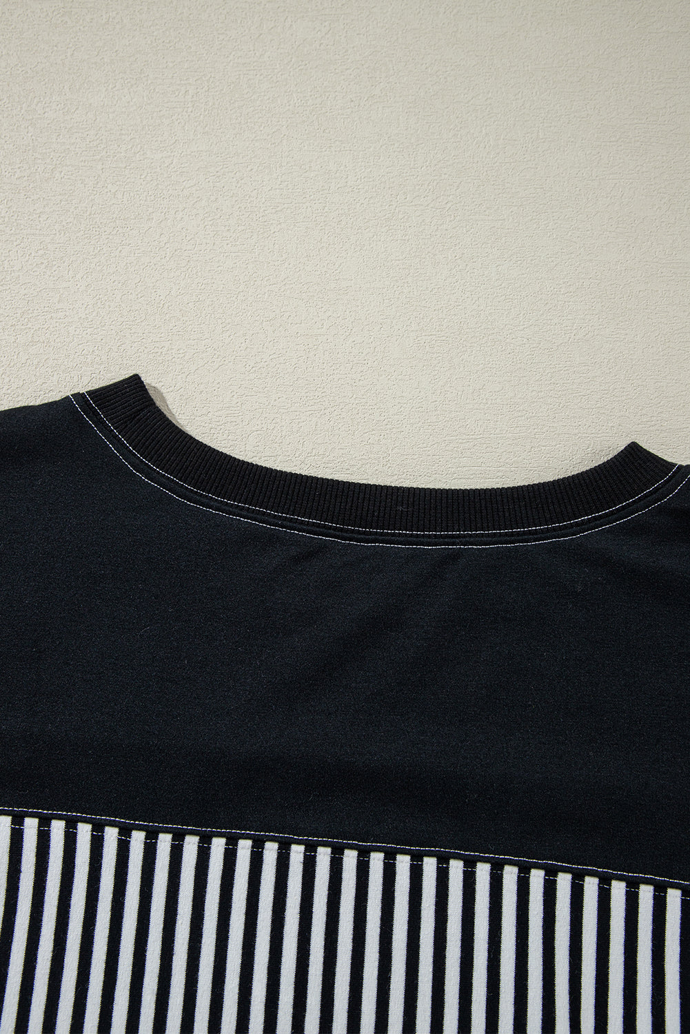 Black White Striped Patchwork 3/4 Sleeve Oversize Top Long Sleeve Tops JT's Designer Fashion