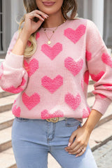 Light Pink Valentine's Day Heart Jacquard Knit Sweater Light Pink 100%Polyester Sweaters JT's Designer Fashion