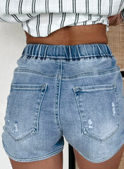 Myosotis Drawstring High Waist Distressed Denim Shorts Denim Shorts JT's Designer Fashion