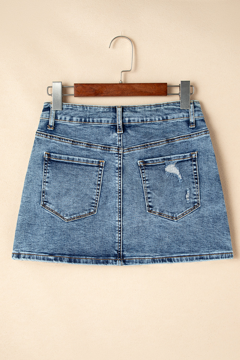 Dusk Blue Rhinestone Distressed Denim High Waist Mini Skirt Skirts & Petticoat JT's Designer Fashion