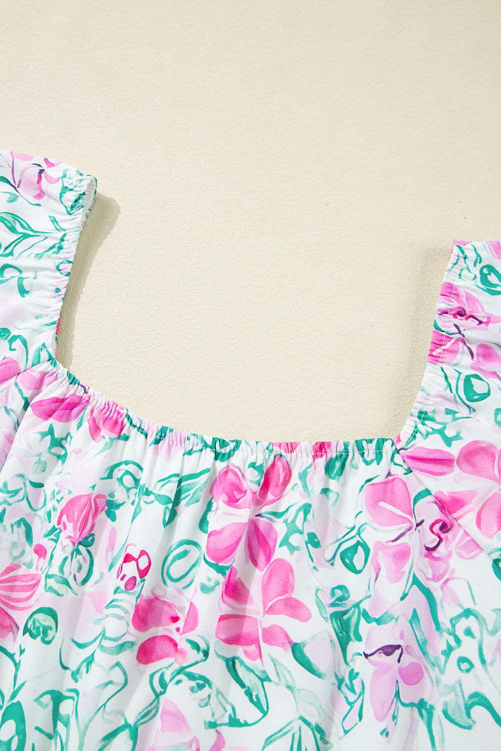 White Floral Print Ric-rac Trim Square Neck Plus Size Mini Dress Plus Size Mini Dresses JT's Designer Fashion