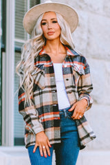 Khaki Geometric Plaid Print Pocketed Shacket Plaid Shackets JT's Designer Fashion