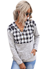 Black Plaid Splicing Pocketed Hoodie Sweatshirts & Hoodies JT's Designer Fashion