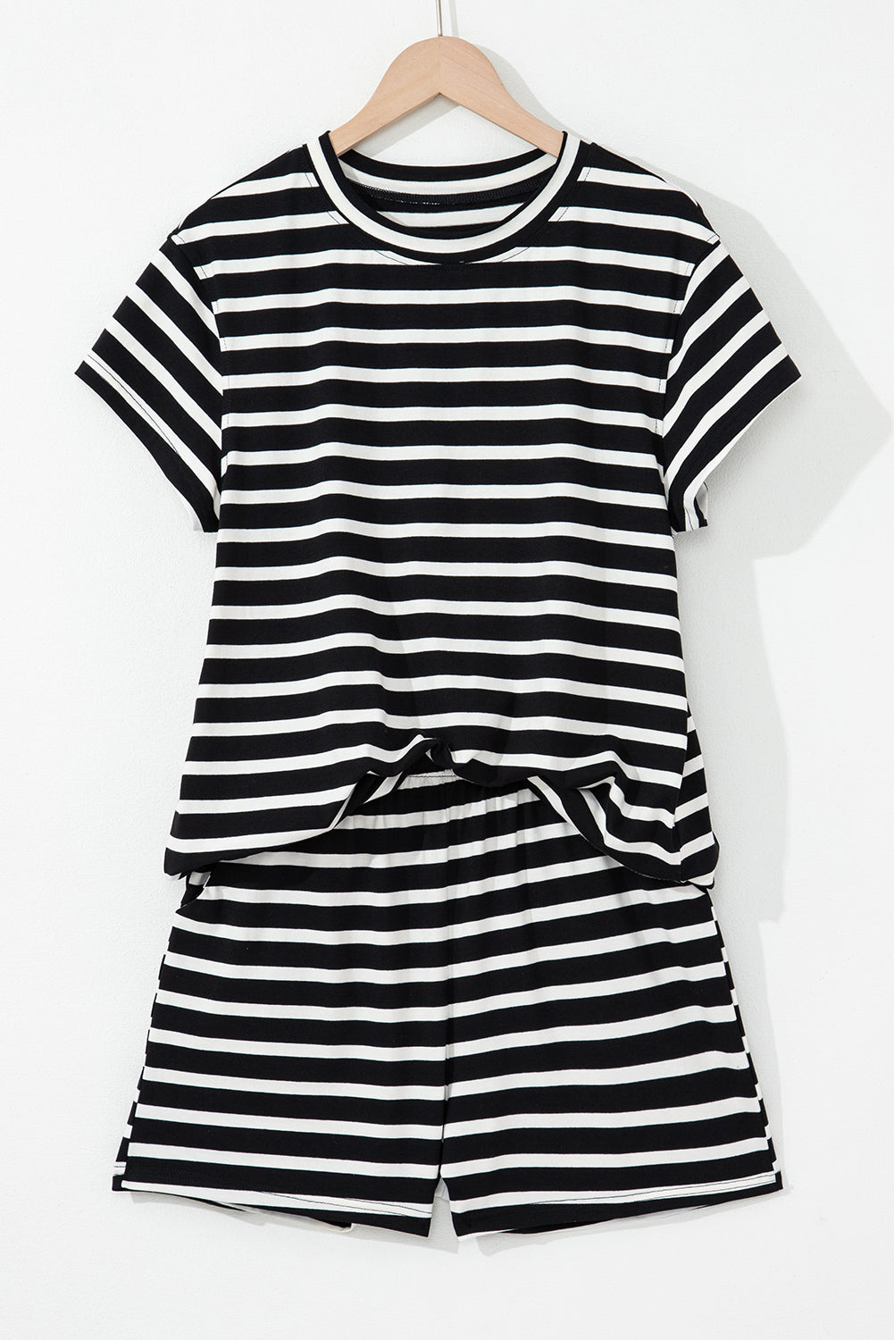 Black White Striped Short Sleeve Top and Shorts Set Short Sets JT's Designer Fashion