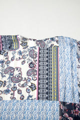 Blue Retro Floral Print Long Loose Open Front Kimono Kimonos JT's Designer Fashion