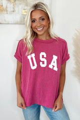 Rose Red Textured USA Graphic T Shirt Graphic Tees JT's Designer Fashion