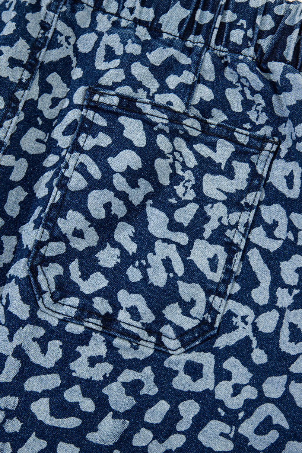 Blue Leopard Printed Drawstring Elastic Waistband Pocketed Wide Leg Jeans Jeans JT's Designer Fashion
