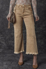 Light French Beige Acid Washed High Rise Cropped Wide Leg Jeans Light French Beige 50%Cotton+26%Polyester+22%Lyocell+2%Elastane Jeans JT's Designer Fashion