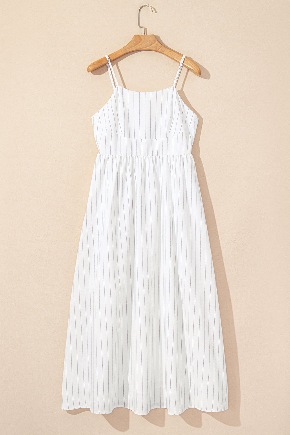 Beige Stripe Spaghetti Strap Pocketed High Waist Long Dress Maxi Dresses JT's Designer Fashion