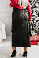 Black Split Front High Waist Slim Fit Midi Skirt Skirts & Petticoat JT's Designer Fashion