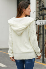 White Fur Hood Horn Button Sweater Cardigan Sweaters & Cardigans JT's Designer Fashion