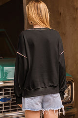 Black Sequin Pumpkin Face Graphic Exposed Seam Halloween Sweatshirt Graphic Sweatshirts JT's Designer Fashion