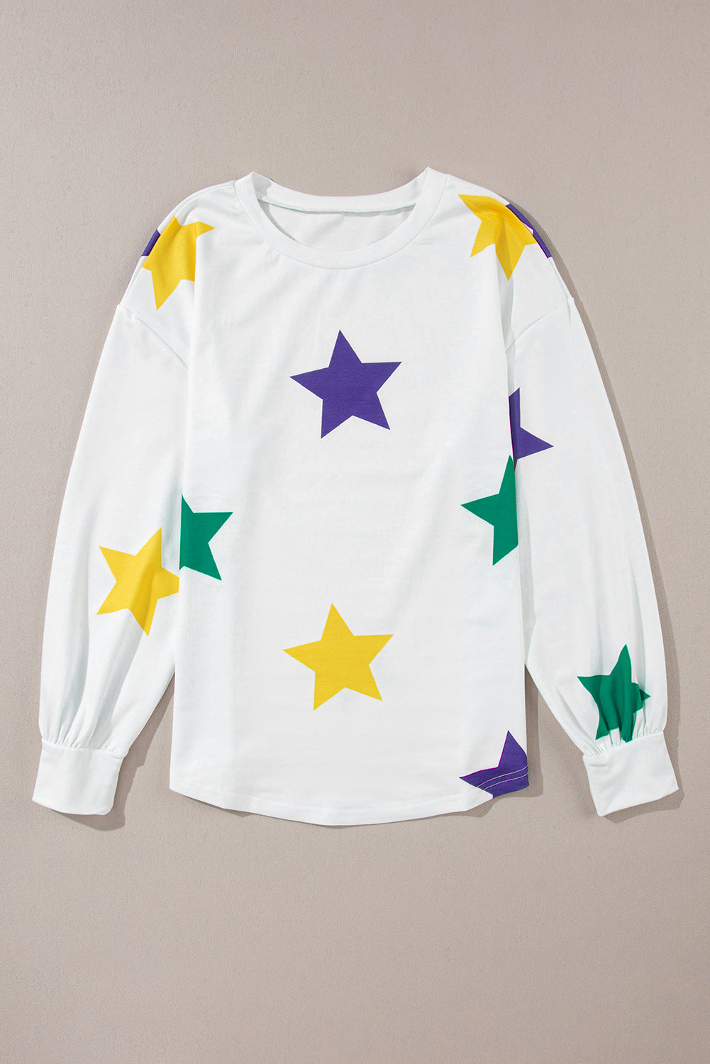 White Mardi Gras Star Printed Long Sleeve Top Long Sleeve Tops JT's Designer Fashion