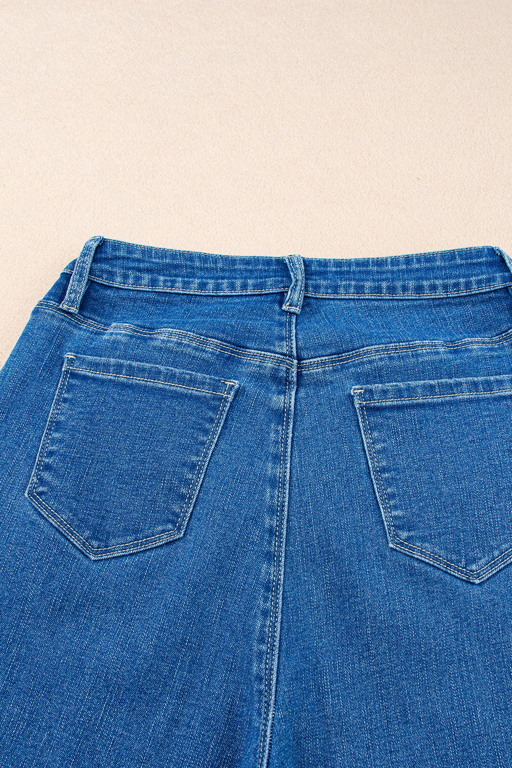 Dark Blue Plain Seam Detail Flared Bottom Ankle Length Jeans Jeans JT's Designer Fashion