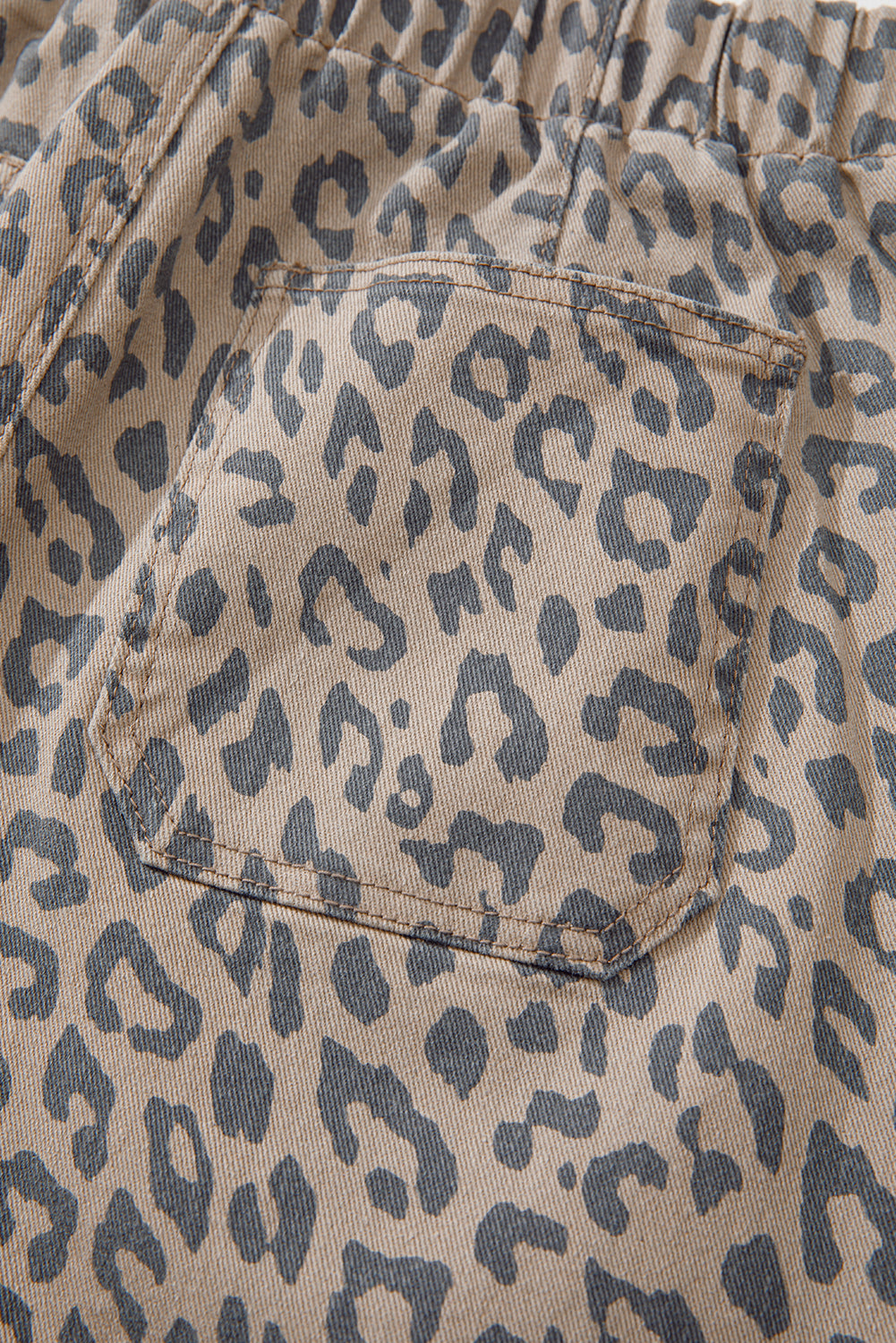 Khaki Leopard Printed Drawstring Elastic Waistband Pocketed Wide Leg Jeans Jeans JT's Designer Fashion