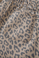 Khaki Leopard Printed Drawstring Elastic Waistband Pocketed Wide Leg Jeans Jeans JT's Designer Fashion