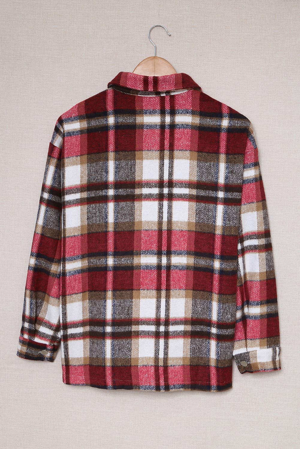 Fiery Red Geometric Plaid Print Pocketed Shacket Plaid Shackets JT's Designer Fashion