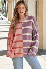 Pink Stripe Colorblock Oversized Sweater Pink Stripe 50%Viscose+28%Polyester+22%Polyamide Sweaters JT's Designer Fashion