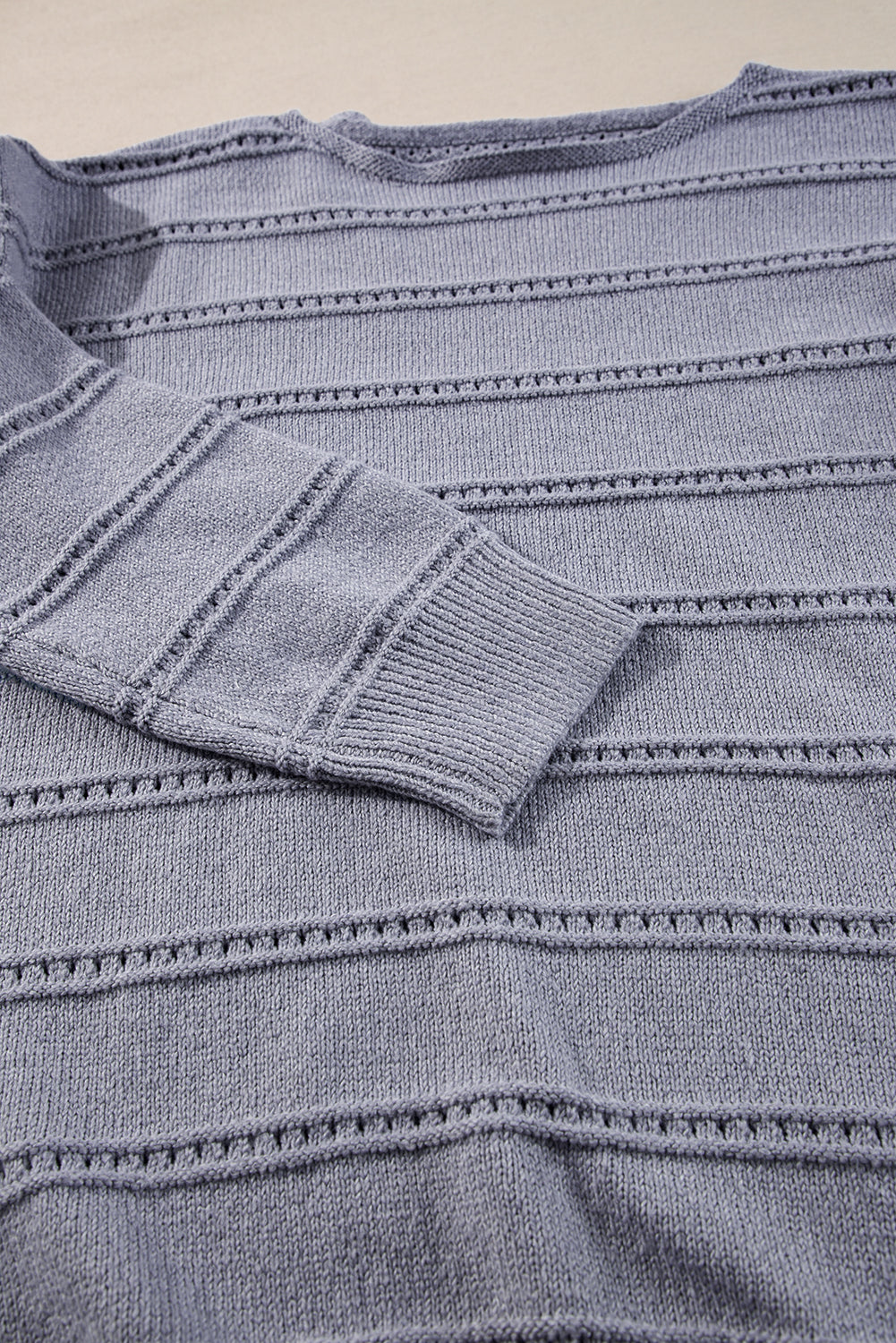 Light Grey Boat Neck Drop Shoulder Pointelle Knit Sweater Sweaters JT's Designer Fashion