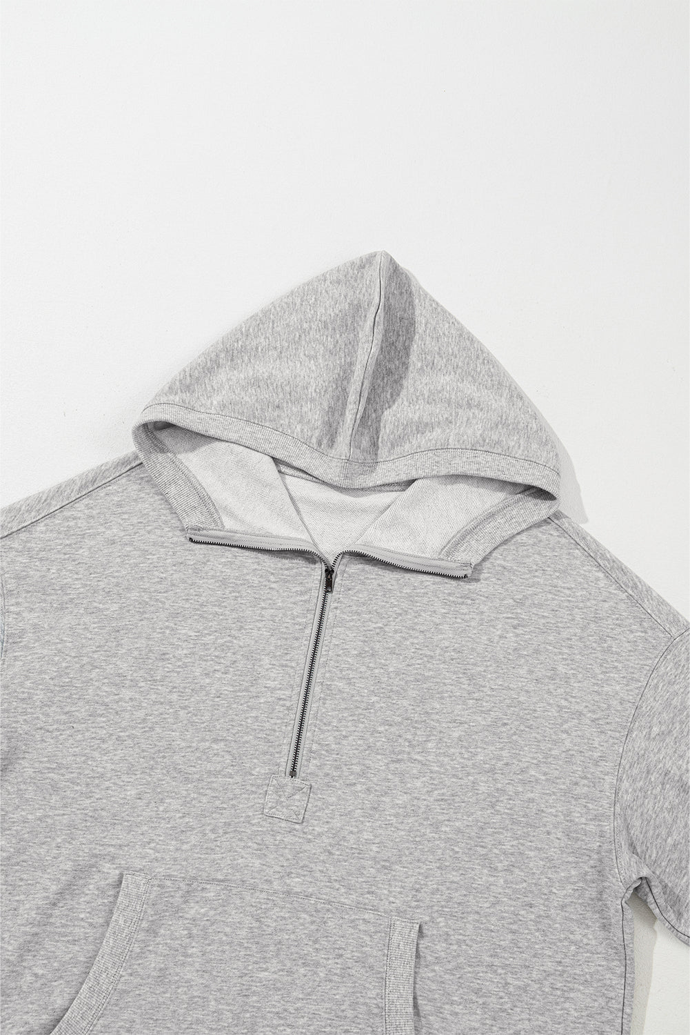 Light Grey Solid Kangaroo Pocket Half Zipper Oversized Hoodie Sweatshirts & Hoodies JT's Designer Fashion