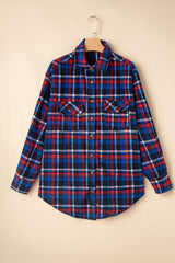 Navy Blue Plaid Flap Pocket Button Up Shacket Plaid Shackets JT's Designer Fashion