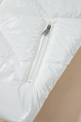 White Solid Quilted Hooded Zip Up Puffer Coat Jackets JT's Designer Fashion