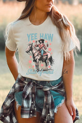 White YEE HAW State of mind Cowgirl Graphic Western Fashion Tee Graphic Tees JT's Designer Fashion