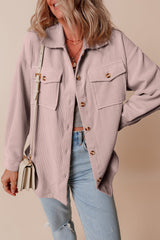 Light Pink Corduroy Flap Pocket Button Up Shacket Jackets JT's Designer Fashion