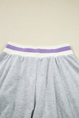 Light Grey Contrast Striped Bands Cropped Pullover and Athletic Short Set Short Sets JT's Designer Fashion