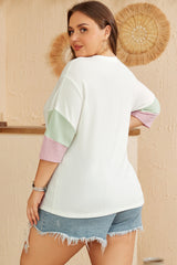 White Textured Colorblock Patchwork Half Sleeve Plus T Shirt Plus Size JT's Designer Fashion