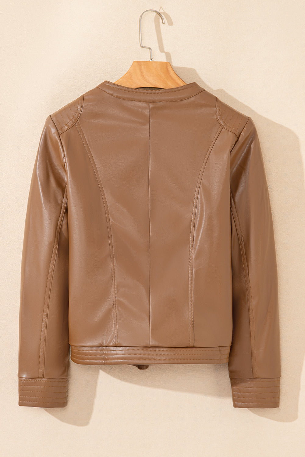 Chestnut Solid Faux Leather Zipper Slim Fit Bomber Jacket Jackets JT's Designer Fashion