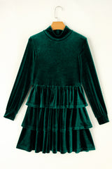 Evergreen Velvet High Neck Tiered Ruffle Mini Dress Mini Dresses JT's Designer Fashion
