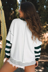 White Stripe Colorblock Sleeve Exposed Seam Fake-2-Piece Sweatshirt Sweatshirts & Hoodies JT's Designer Fashion