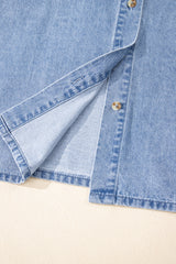 Dusk Blue Short Sleeve Pocketed Button up Denim Tunic Dress Mini Dresses JT's Designer Fashion